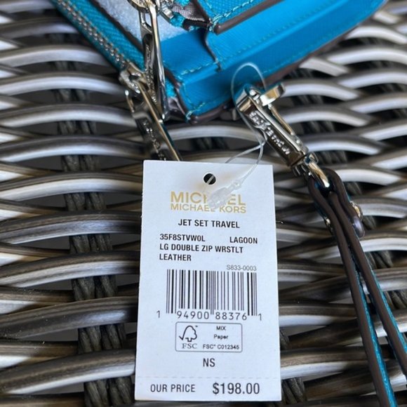 Michael Kors Large Double Zip Leather Wallet Wristlet Phone Case Lagoon - Picture 10 of 16